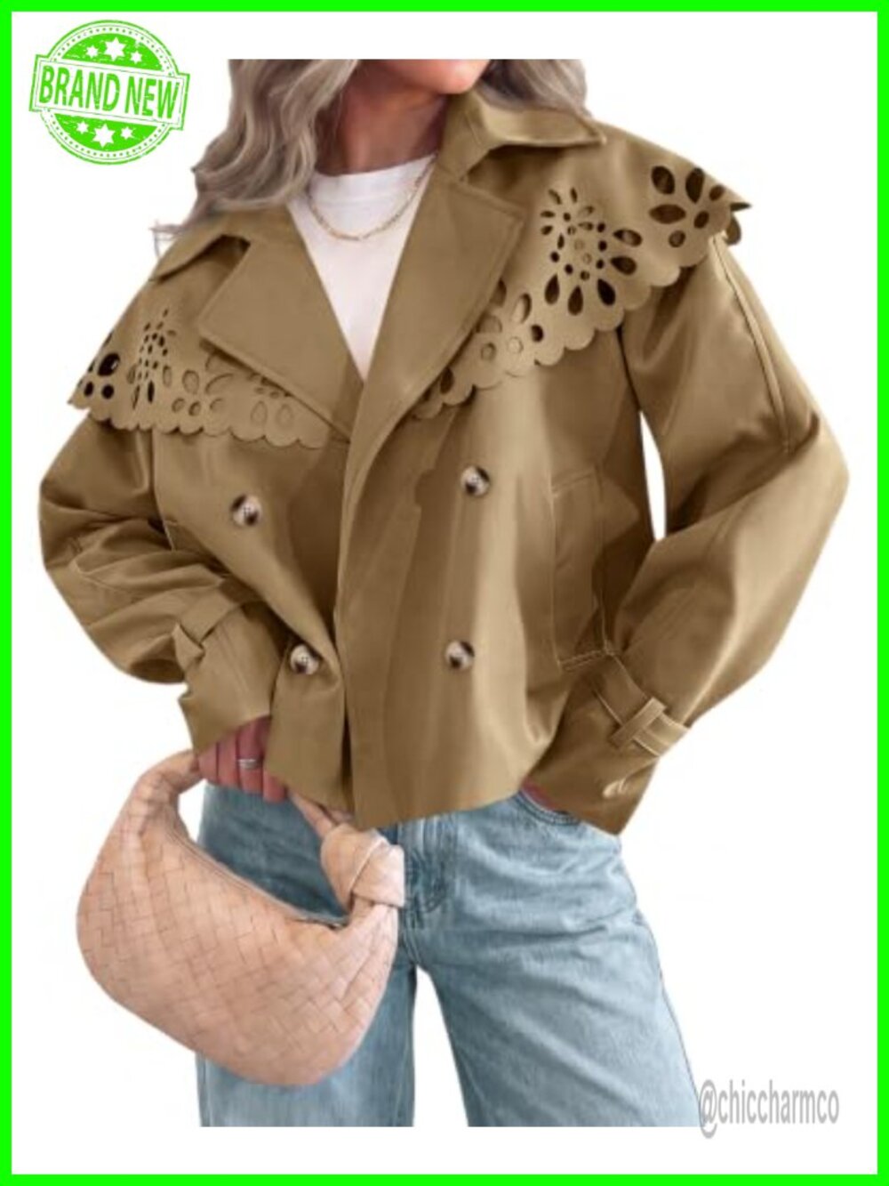 Cropped Trench Coat Cape Hollow Shoulder Jacket Women's Oversized Lightweight